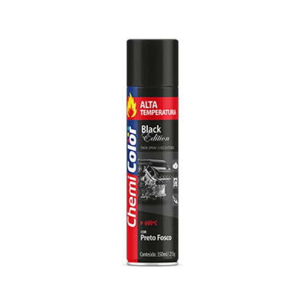 Tinta spray alta temperatura 315ml 215g preto fosco - chemicolor