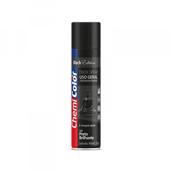 Tinta spray uso geral 400ml 250g preto brilhante - Chemicolor